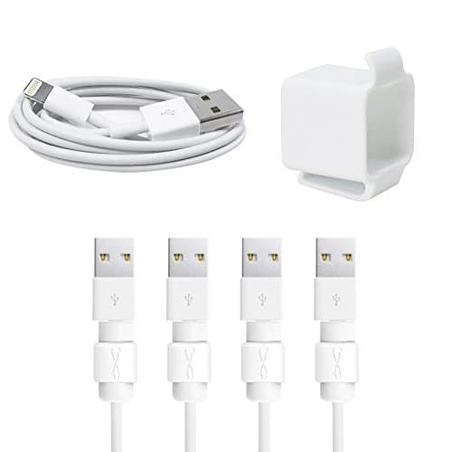 iPhone Charging Accessories Kit: Charger Keeper + Apple Genuine Original Lightning to USB Cable + Lightning Saver Protector Set, White