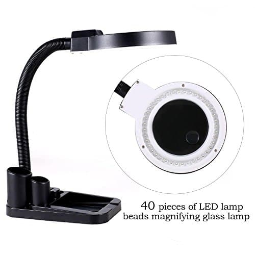 Meharbour 40 LED 5 X 10X Stand Magnifier Illuminated Black Magnifying Glass Desk Lamp Light, Portable Desktop Gooseneck Reading Sewing Crafts Jewelers Magnifying Lamp (US STOCK)