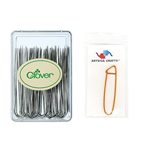 Clover Needlecraft Fork Blocking Pins 40/Pkg Bundle with 1 Artsiga Crafts Stitch Holder 3163