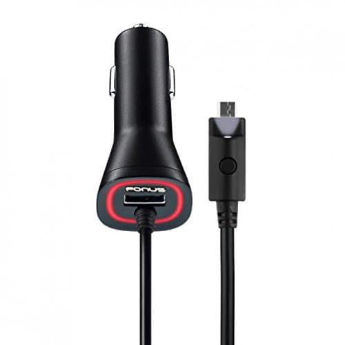 Alcatel Jitterbug Smart Compatible 3.1Amp Rapid Car Charger DC Power Adapter with USB Port Micro USB with Touch Activated LED Light Coiled Cable