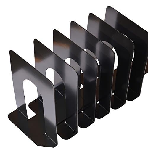 oammx Metal Bookend (Black,Height 6.7") (3 Pair)