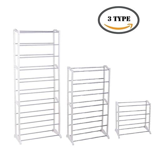 Vividy DIY Adjustable 4/7/10 Tier Space Saving Free Standing Shoe Rack 30 Pair Storage Organizer Shoe Tower Shelf, White(US STOCK)