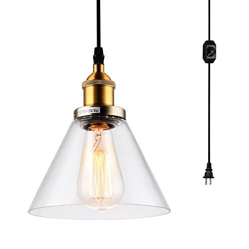HMVPL Plug-in Pendant Light Fixtures with On/Off Dimmer Switch, Industrial Mini Glass Swag Hanging Ceiling Lamps Chandelier for Dining Room Bedroom Barn Kitchen Island Table Sink Hallway
