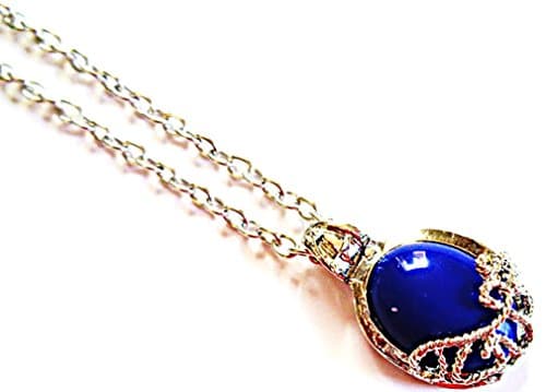 Silver Tone Vampire Diaries Design Necklace With Blue Bead