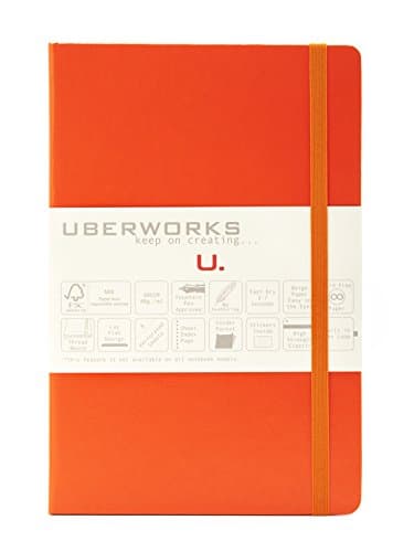 2nd Edition UBERWORKS TEHNIK Classic Orange Hardcover Dotted/Dot Grid Elastic Closure Notebook/Bullet Journal A5 Medium 5.6x8.4in 192 Pages 80gr. Smooth Ivory Paper, Index, Back Pocket & Labels