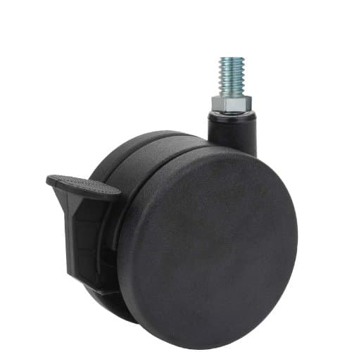 Twin Wheel Caster Solutions TWUN-75N-M31-BK-B 3" Diameter Nylon Wheel Unhooded Brake Caster, 10 mm Diameter x 15 mm Length Threaded Stem, 132 lb Capacity Range