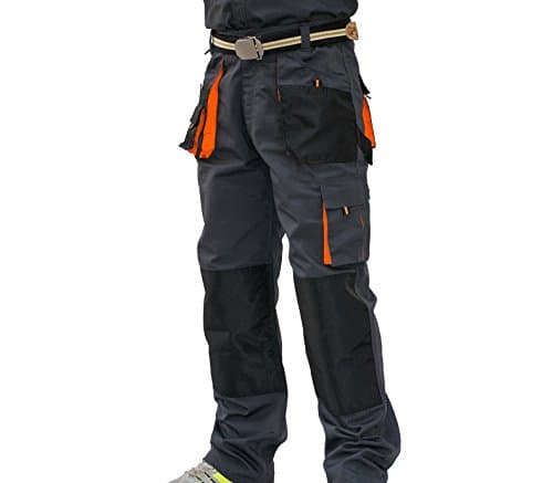 MRstriver Mens Cargo Pants Canvas Hard Wearing Work Trousers Multi Pocket Oxford Waterproof Casual Pant Brand Clothing European Size ID617 ID617-1 Grey Orange 58