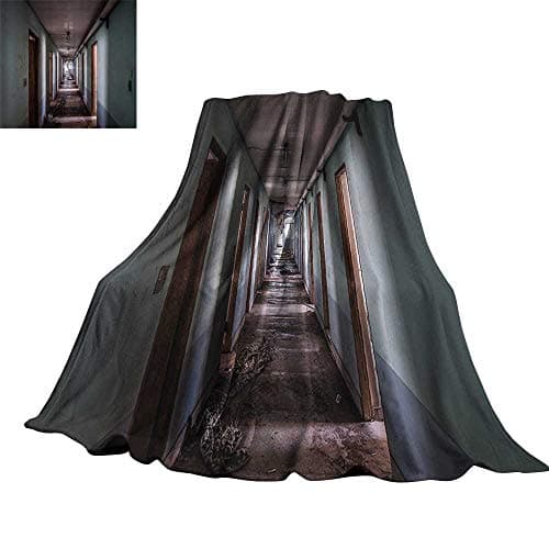 Rustic Home Decor Decorative Throw Blanket Interior Hallway of Korean Psychiatric Hospital Asylum Nostalgic Picture 90" Wx70 L Brown Blue