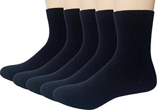 Formeu Men's Solid Cotton Classic Dress Dobby Crew Socks 6-Pack Shoe Size 7-11 (Navy-5 Pack)