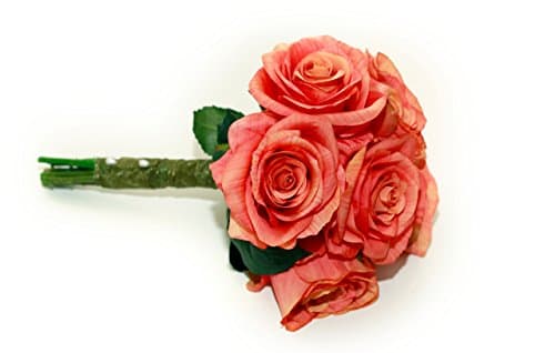 Artificial Coral Rose Faux Wedding Bouquet