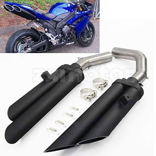 ZAIXU Motorcycle Full Exhaust System Middle Mid Link Pipe with 2pcs Dual Outlet Muffler Tailpipe For Yamaha YZF-R1 2004-2014 (For 2007-2008)