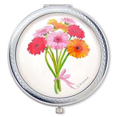 Vanroe 'Gerbera Bouquet' Luxury Daisy Compact Mirror in Gift Box - UK Designer, Magnified, Anniversary Present Idea