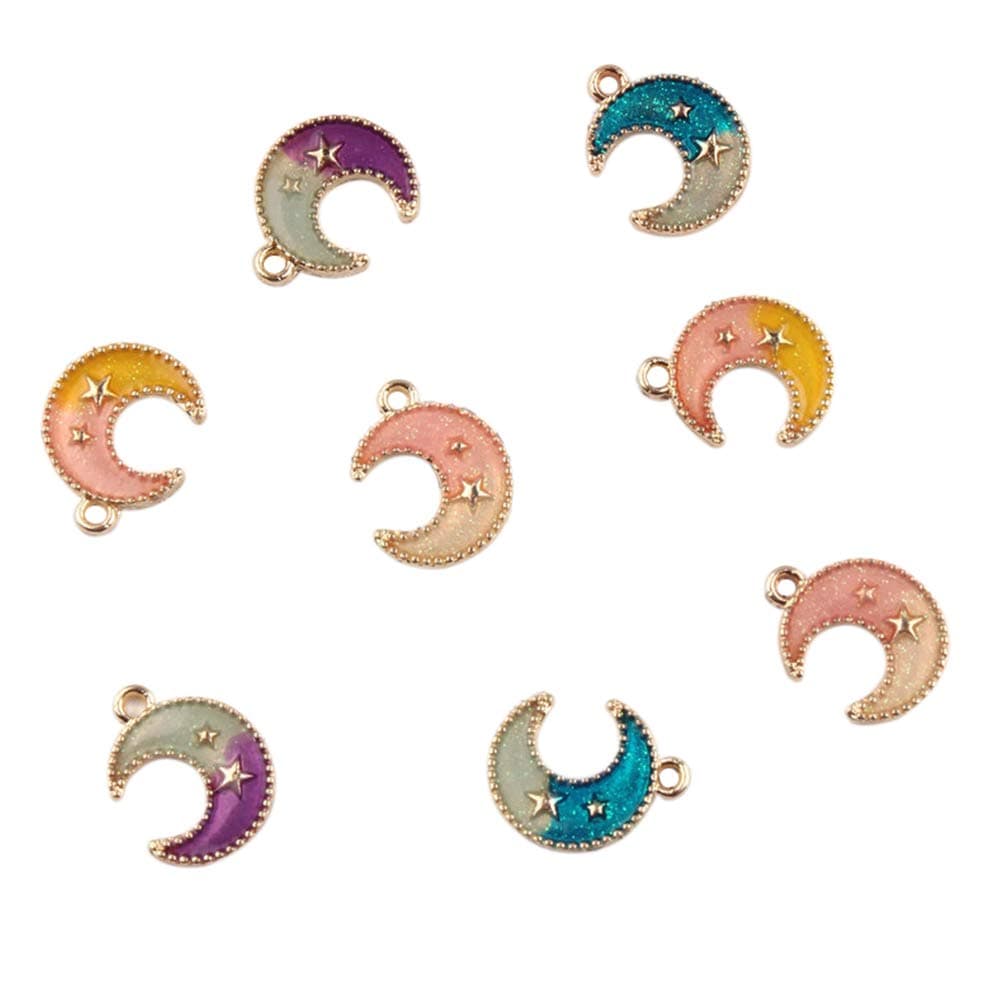 40pcs Mixed Enamel Two-Color Moon Charms for DIY Earring Necklaces Bracelets Jewelry Accessories