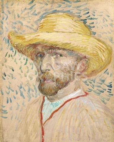 Self-Portrait With Straw Hat, 1887 by Vincent van Gogh, Art Print Poster, Paper Size 14" x 11" Image Size 10" x 8"(1770)