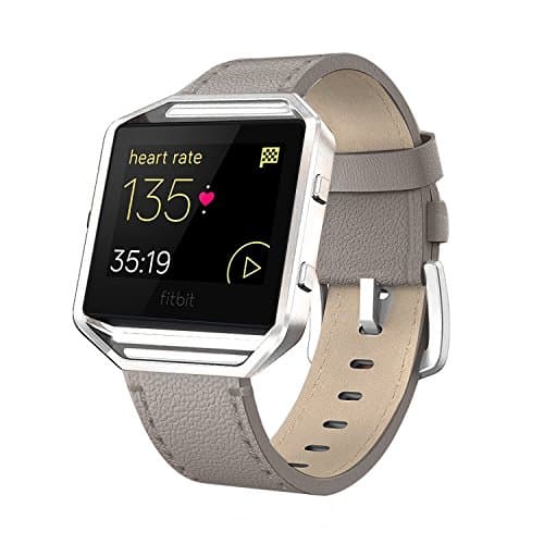 Andyoufor Fitbit Blaze Bands Leather with Frame Small Large (5"-8.2"), Genuine Leather Replacement Band with Silver/Rose Gold/Black Metal Frame for Fitbit Blaze Women Men, Black, Brown, White, Gray.