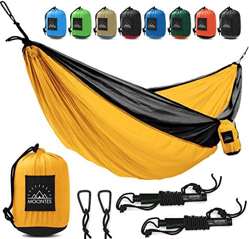 Camping Hammock Double Portable Parachute Camp Gear with Hammock Straps for Outdoor Indoor Backpacking Best Quality Two Person Hammock Men Women Yellow - Black