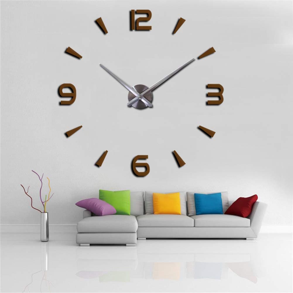 MiLa Large DIY Wall Clock,3D Wall Clock with Mirror Numbers Stickers for Home Office Decorations Gift (Coffee)