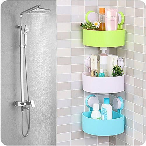 Sucker home bathroom shower triangular shelf storage box shampoo, shower gel, kitchen supplies,(2 Pack) (white)