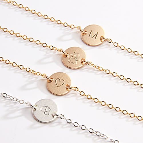 Personalized Small Round Disc Necklace-3/8 in-Custom Engraved Initial Heart Wing Baby Gold Filled, Rose Gold Filled & Sterling Silver-CG253N