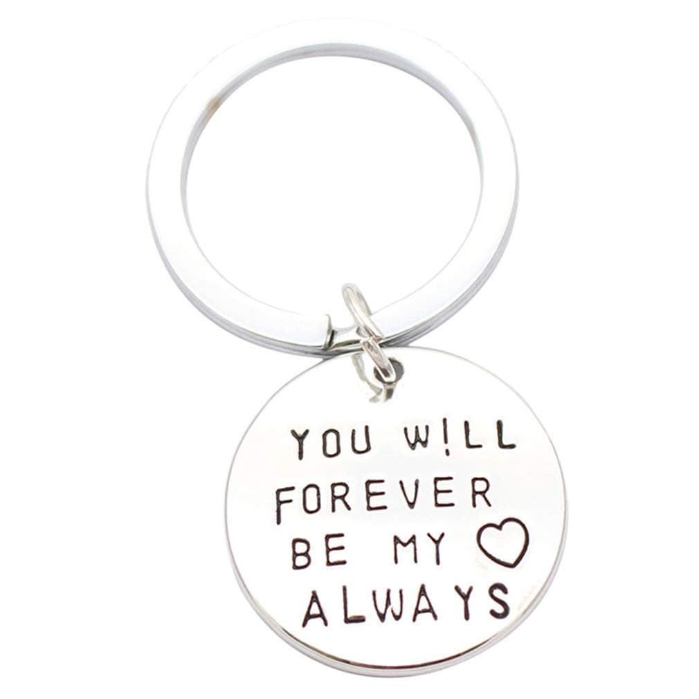 Jixing Silver Plated You Will Forever Be My Always Pendant Keychain Valentine's Day Dog Tag Pendant Keyring Jewellery for Women/Girls/Men