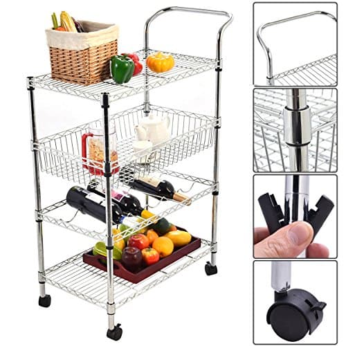 4-Tier Steel Rolling Kitchen Trolley Cart