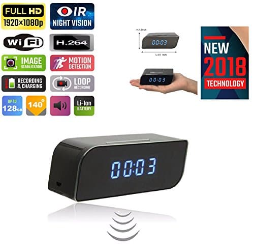 Hidden Spy WiFi Camera Alarm Clock Mini Night Vision IR Secret Home Security Nanny Cam IP Wireless cam HD 1080P Baby Monitor Audio Video Recorder IP 128GB Motion Detection 140°Wide Angle Lens TMCUS