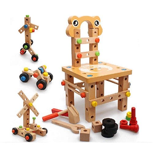 Multi - functional Assembly and Disassembly Luban Wooden Chair Combination of Tools Nut Screw Puzzle Board Educational Toys