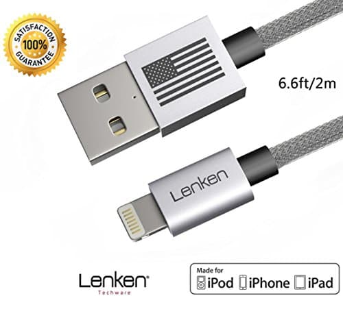 iphone 7 cable 6.6 Feet Lenken Braided Lightning to USB Charging Cable Apple MFi Certified for iPhone 7 6s 6 5s 5c 5, iPad Pro, Air & mini, iPod Nano & Touch - Heavy Duty Metal Housing