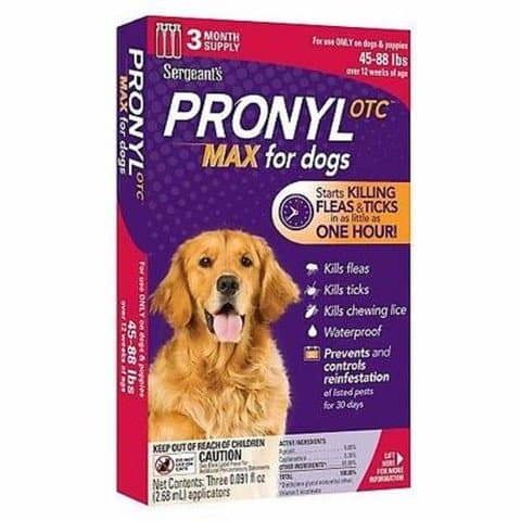 3-dose Pronyl Otc Max Flea Tick for Dogs 45-88 Lbs Over 12 Weeks
