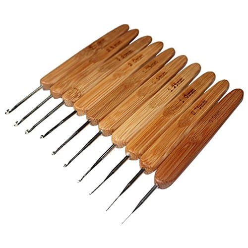10 Pieces Bamboo Handle Crochet Hooks with Metal Head / Knitting Needles Set Weave Craft Kit