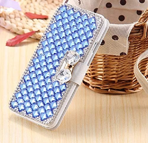 Amocase Wallet Leather Case with 2 in 1 Stylus for iPhone 7 Plus,Luxury 3D Handmade Square Diamond Crystal Rhinestone Bowknot Stand Purse Shockproof Leather Case for iPhone 7 Plus/8 Plus - Dark Blue