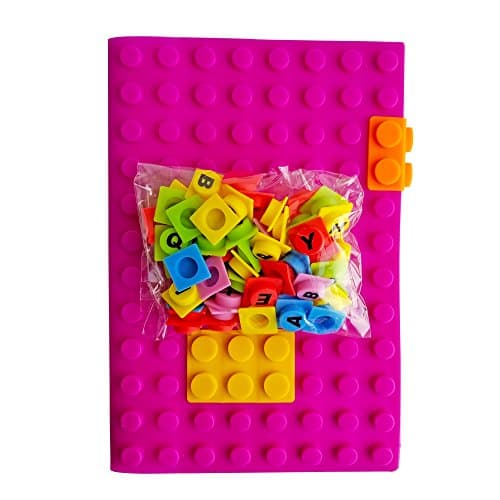 Lego Notebook/Journal (Purple) - WORDS&THOUGHTS Diary, a Pack of 62 Decorative Silicone Lego Cubes with Alphabets & Numbers, Building Block Notebook for Kids, Students, Diary & Journal Writers