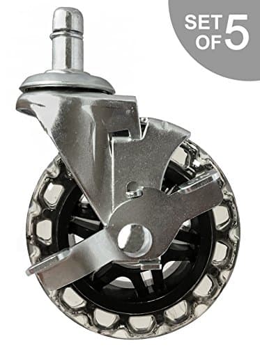 3" Rollerblade Style Office Chair Caster Wheels with Brake for Hard Floors with 7/16" x 7/8" Grip Ring Stem - Set of 5 - S5468