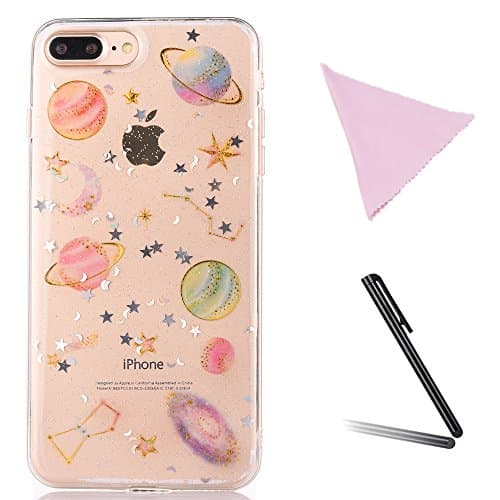 YFZYT Soft Flexible TPU Gel Silicone Case Starry Sky Pattern Crystal Transparent Back Bumper Skin Shell Slim Clear Silicone Protective Case for Apple iPhone 7 Plus/8 Plus (Transparent)