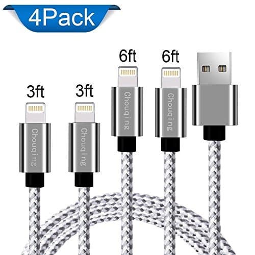 Lightning Cable,Chouqing iPhone Charger 4 Pack 3FT 6FT to USB Charger Cord Nylon Braided Charging Cable for iPhone X 8 8Plus 7 7Plus 6s 6sPlus 6 6Plus SE 5 5s 5c iPad iPod & More (Silver Gray)