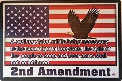 2nd Amendment Vintage American Flag with Bald Eagle Tin Sign USA Second 2A Home Man Cave Gun Safe 8"x12" inches Tin Sign