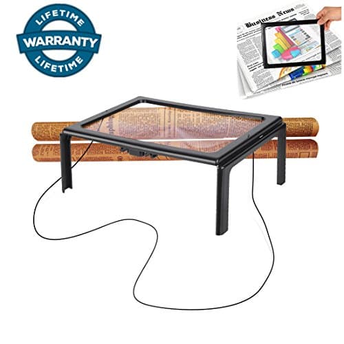 3X Hands-Free Full Page Reading Magnifier With LED Lights for seniors, Foldable Magnifying Glass with Light Desktop Lamp for Close Work, Sewing, Cross Stitch, Inspection, Repair, Crafts