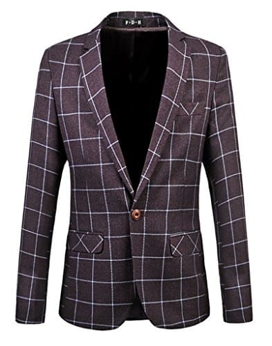 HZMK Men's 1 Button Center Vent Plaid Blazer Jacket US Size 31(Label Asian Size M) Purple