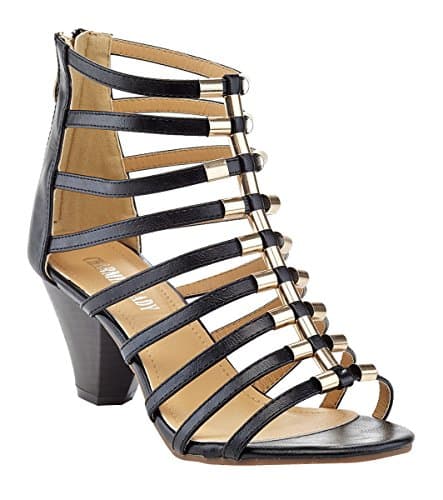 Charming Lady Women's Stacy Gladiator Open Toe Heeled Sandal, Black, 11
