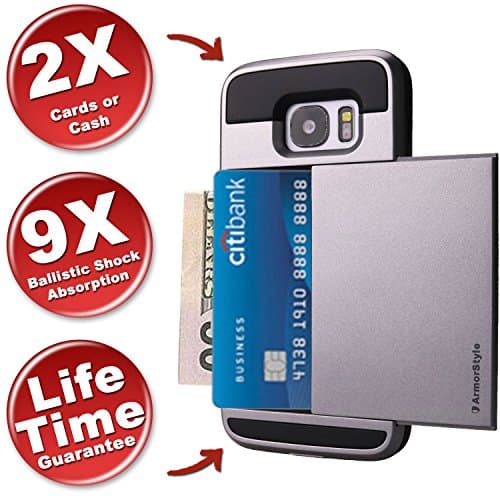 BEST Samsung S7 Edge CARD CASE Thinnest S7 EDGE Wallet Case Hidden Card Holder Cash/Cards Rugged Pocket Friendly Buy #1 Best GS7 EDGE Credit Card Case - ArmorStyle Slim Slide (Gunmetal)