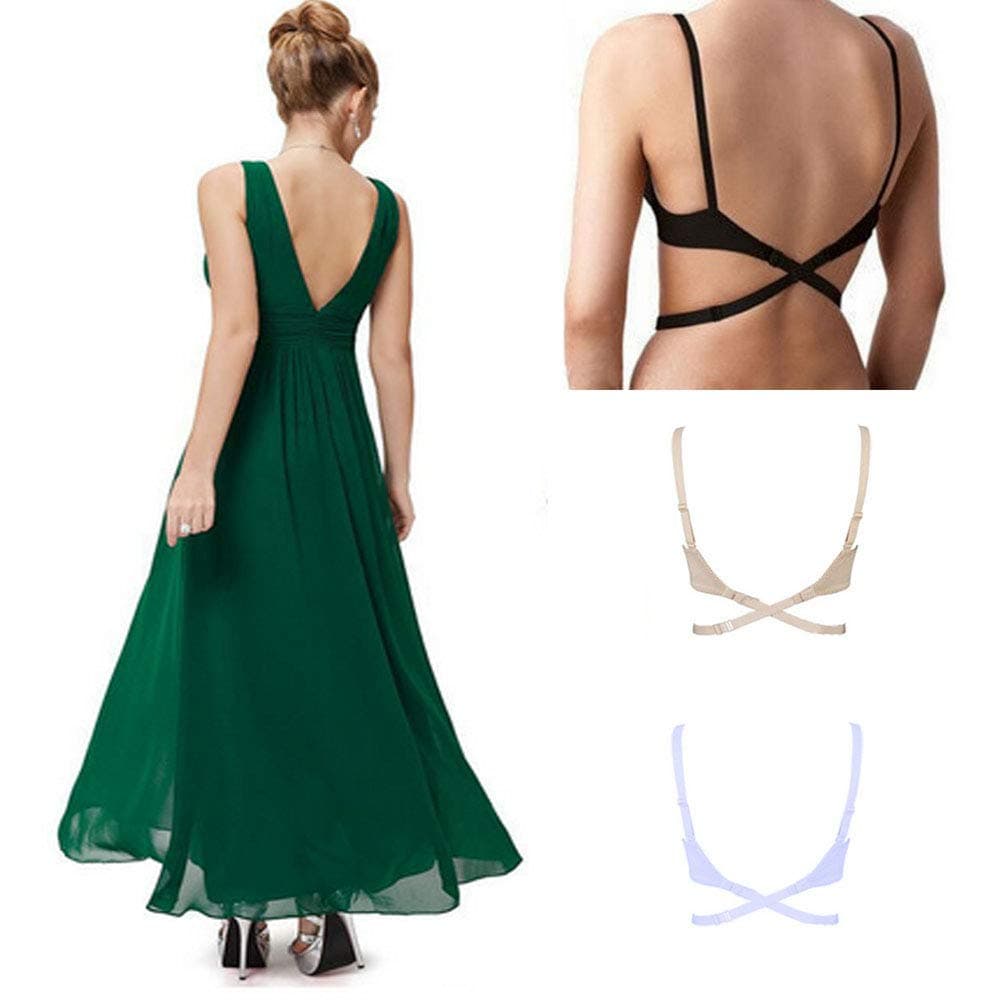 Winture 3 PCS Low Back Bra Converter Extender Conceal Adjustable Straps for Party Backless Dress with 3 PCS Racerback Bra Clips