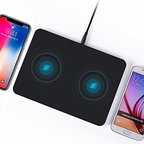 Dual Wireless Charging Pad, Dinhey Dual Wireless Charger Pad for iPhone X iPhone 8 Plus iPhone 8 Samsung Note8 S8 S8 Plus S7 S7 Edge S6 S6 Edge and Other Qi-enabled Device(AC Adapter Included)