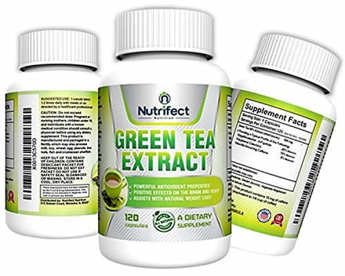 Nutrifect Nutrition Vegetarian Green Tea Extract Capsules, Fat Burning Formula with EGCG for Weight Loss, Brain Health, Natural Energy Booster without the Crash, 120 Capsules, Decaffeinated