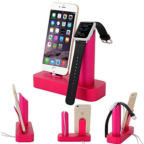 Taotree Apple Watch Stand & Iphone Stand, 2 in 1 Aluminum Desk Charging Station, Apple Watch Charging Stand Cradle Holder Dock for Iwatch 38mm/42mm, Premium Charging Stand for Iphone (Red)