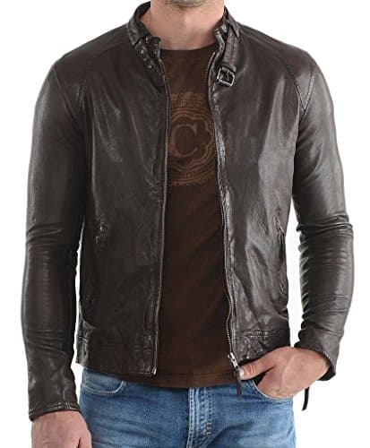 Leather Hub Men's Lambskin Leather Bomber Biker Leather Jacket