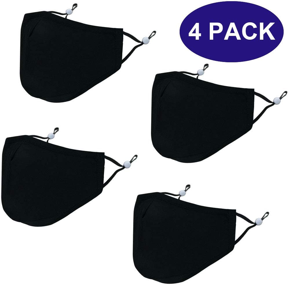 4 Pack Protective Face Mask - Cotton Mouth Mask Anti Dust Pollution Mask, Washable Fashion PM2.5 Face Mask Windproof Reusable Dust Mask for Men Women in All Seasons with Stretchable Straps-Black