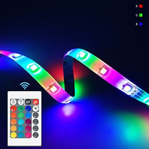 LED Flexible Strip Light Kit RGB Dimmable Rope Light 16.4Ft 300LEDs SMD3528 DC12V with 24Key IR Remote Controller for Closet Outdoor Undercabinet Car Bike DIY Christmas Party (Waterproof)