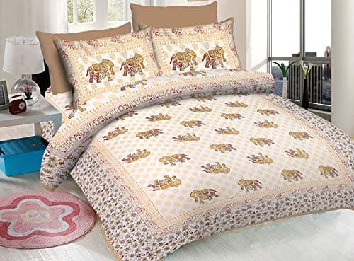 Amigos 120 TC 100% Cotton Double Bedsheet with 2 Pillow Cover Elephant Mandala Art Bedsheet Bedding Set Bed Cover Printed Bedsheet (Peach)