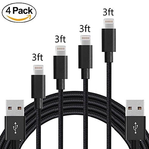 LQQL iphone MFi Certified iPhone Charger 4Pack 3FT(1M) Nylon Braided 8 pin Charging Cables USB Charger Cord, Compatible with iPhoneX 8/7/7 Plus/6s/6s Plus/6/6 Plus/5/5S/5C/SE/iPad and iPod (Black)
