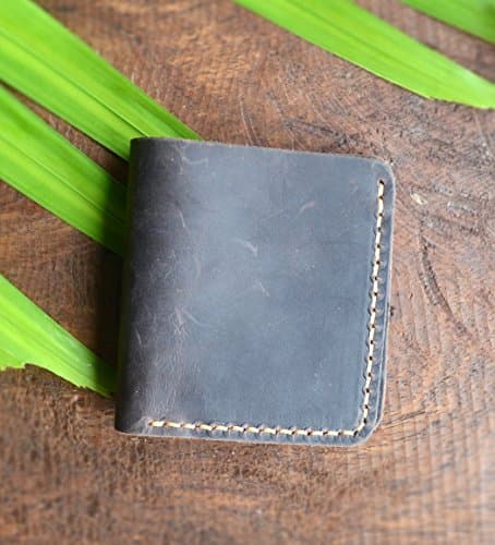 Handmade Distressed Leather Bi-Fold Wallet, Rugged Minimalist Leather Wallet